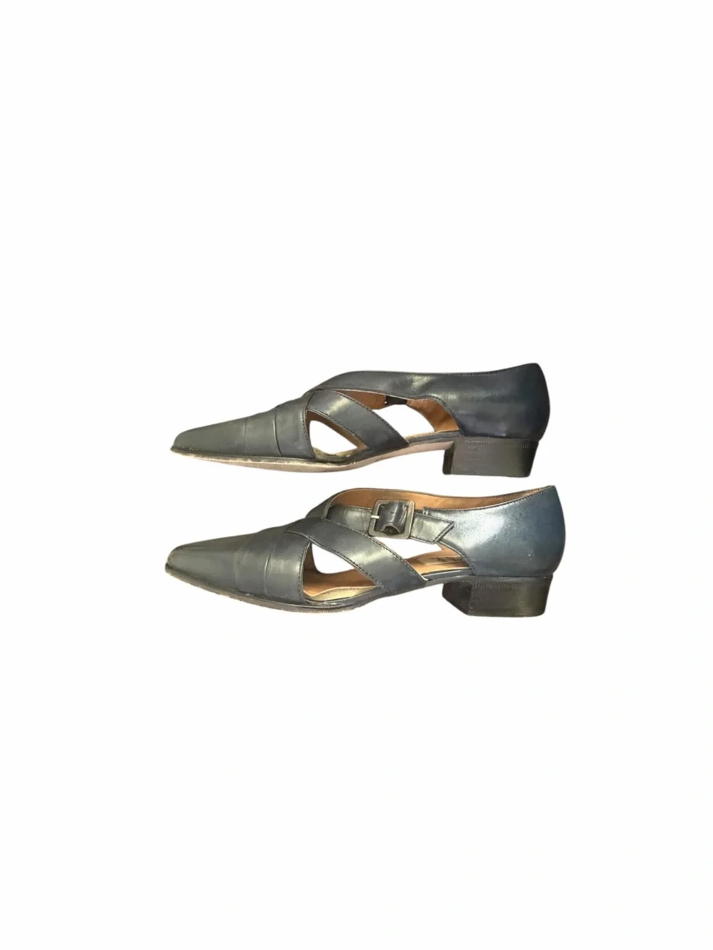 Nine West Navy Leather Pointed-Toe Flats with Buckle 9
